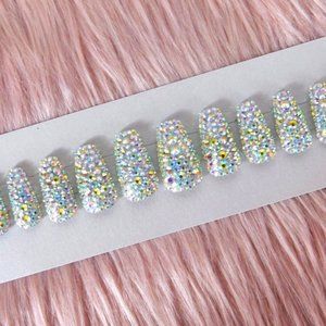 Bling Rhinestone Baddie Party Birthday Wedding Fake False Press On Nails 12 pc